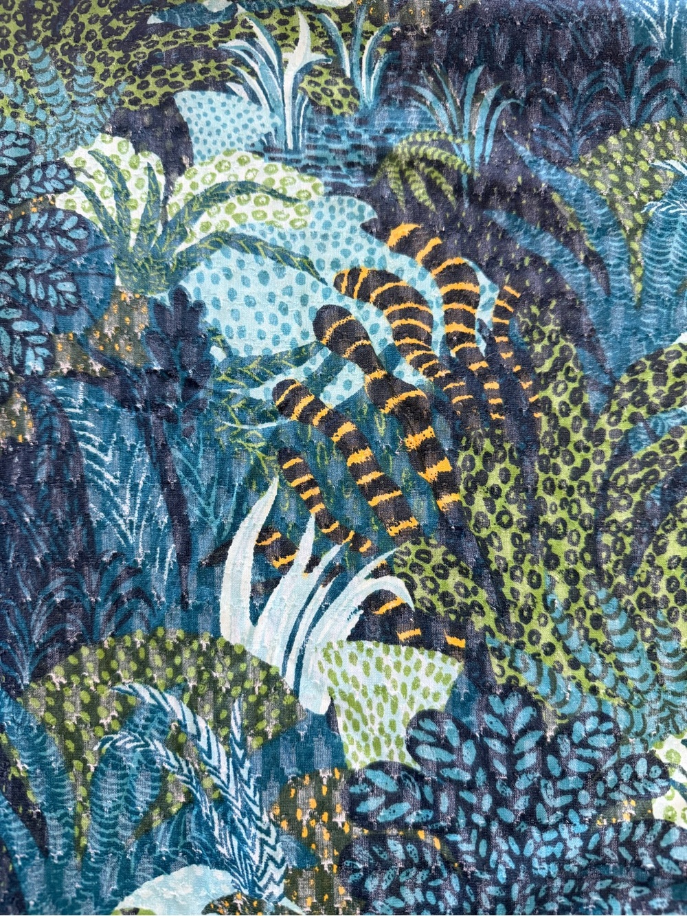 Tropical Botanical Shower Curtain (or Fabric) 100% Cotton, Blue & Green